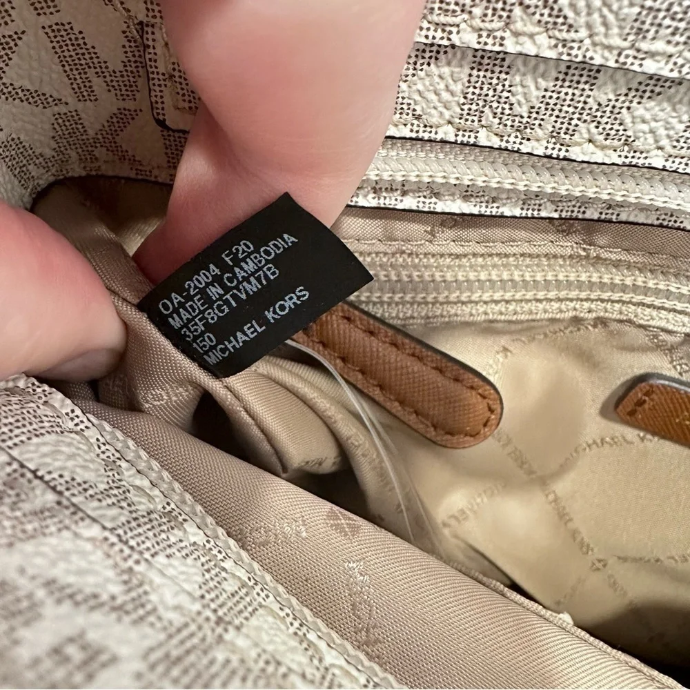 Michael Kors White Logo Crossbody with Brown Strap